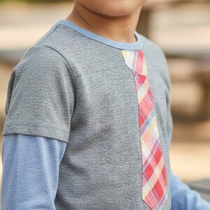 MILLION POLKADOTS Plaid Tie Applique Tee Boys 8 Twofer Long Sleeve Layered